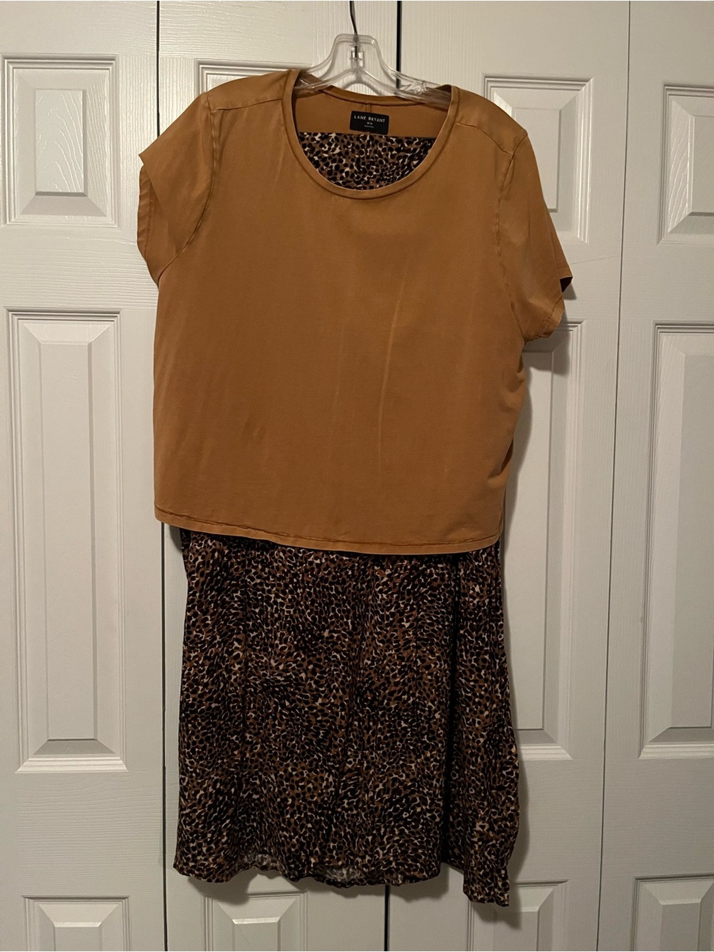 Lane Bryant Brown Short Sleeve Top with Leopard Print Long Skirt